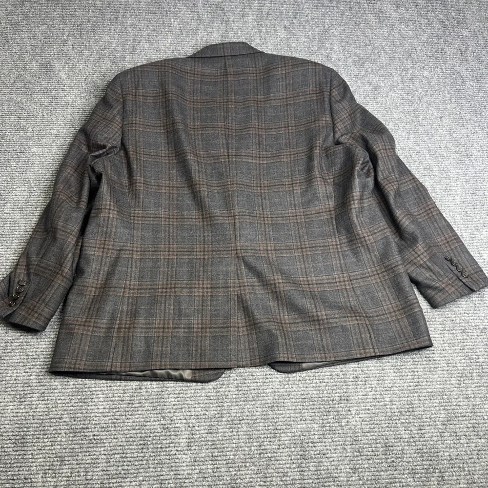 Lauren Ralph Lauren Mens 50R Grey Brown Plaid 100% Wool Natural Stretch Blazer